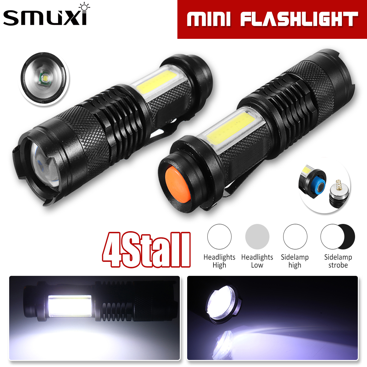 

Mini T6 COB LED Flashlight Torch USB Lamp Zoomable Penlight 14500 4 Mode