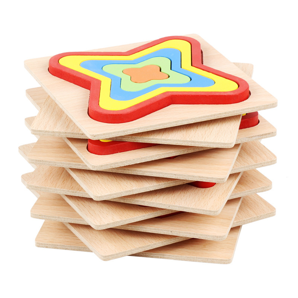 Shape Cognition Board Geometry Jigsaw Puzzle Wooden Kids Educational Learning Toys 12