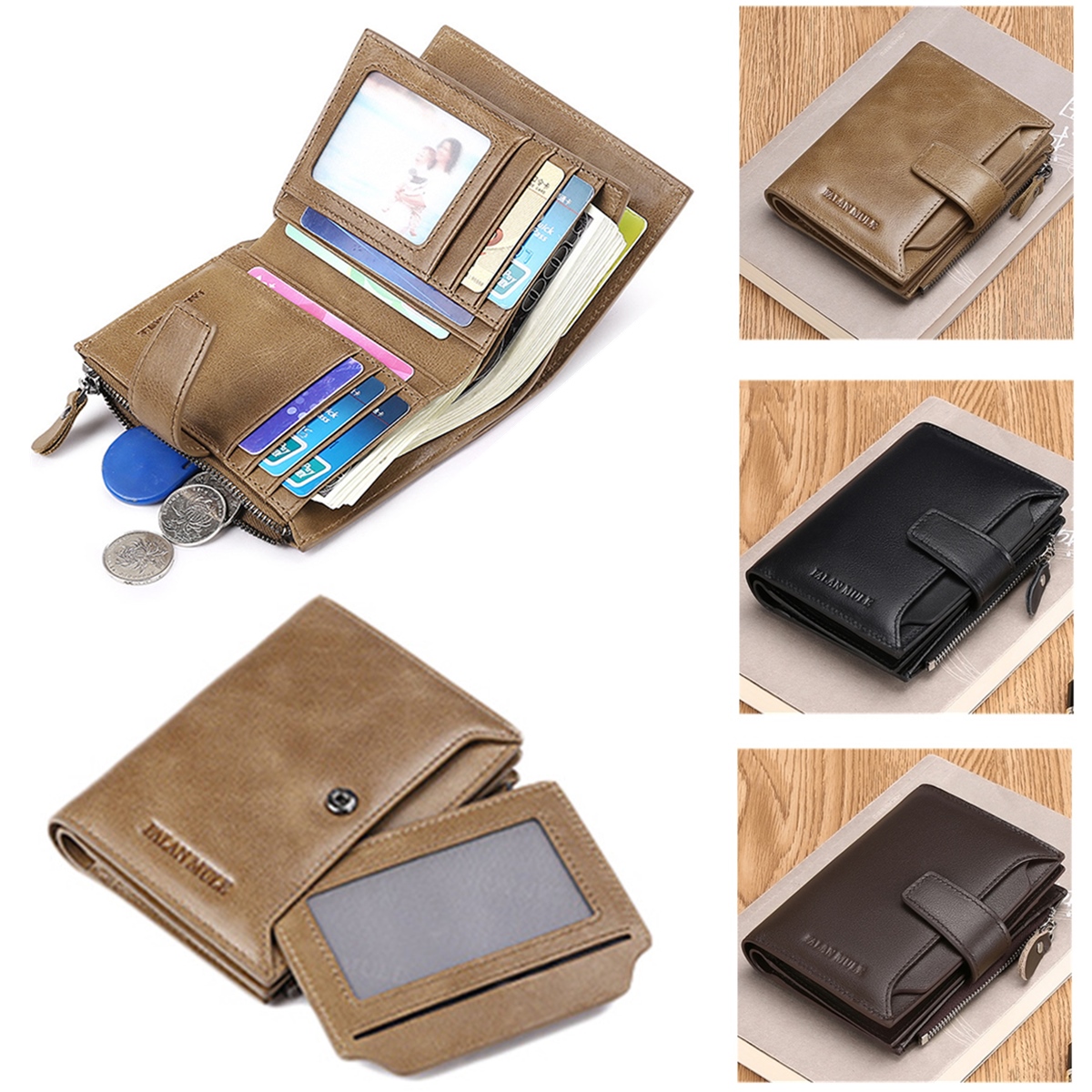 

Men Genuine Leather Wallet Card Holder Zipper Coin Bag