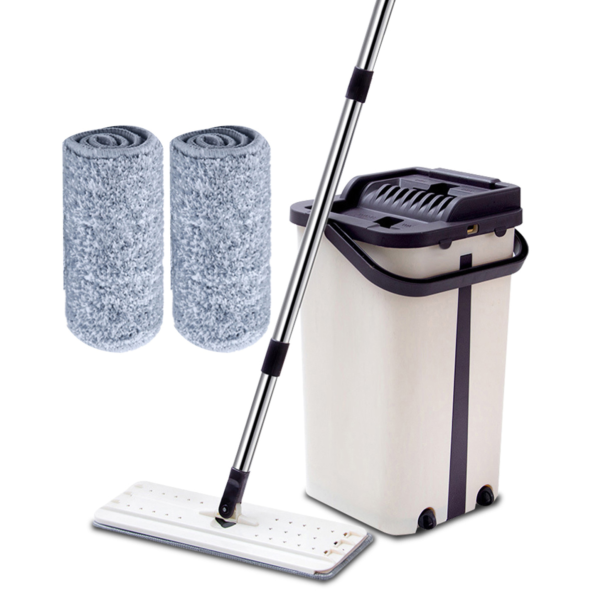 

Stainless Steel Flat Squeeze Mop With Bucket Floor Dust Cleaning Microfiber Mops