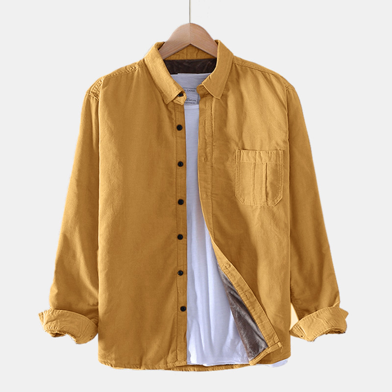 

Mens Corduroy Solid Color Chest Pocket Long Sleeve Shirts