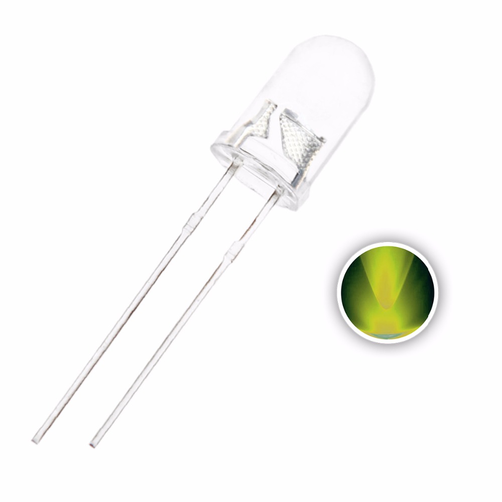 

100pcs 5mm LED Diode Yellow Green Water Clear Round Top 20mA 2V Emitting Lamp Electronics Components