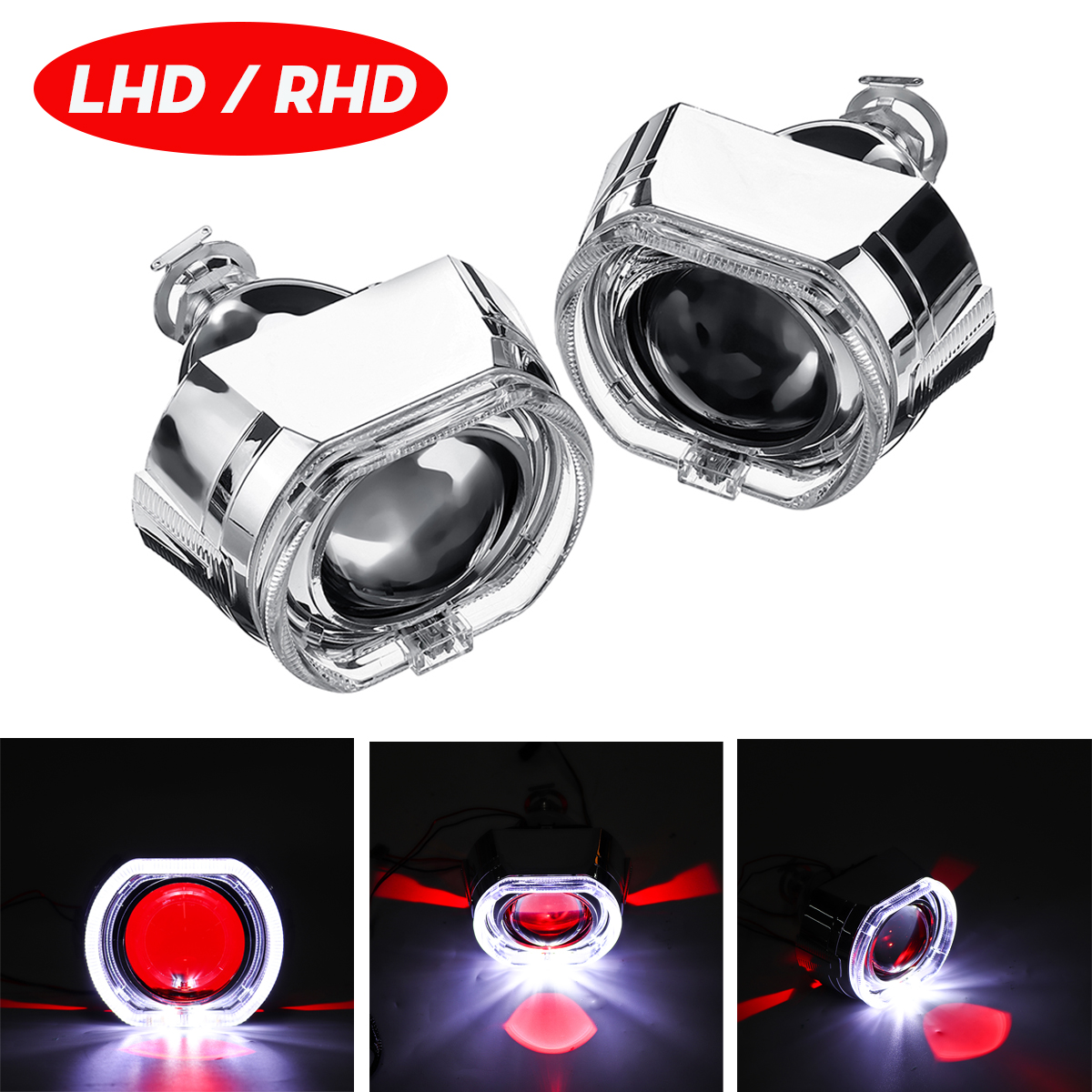 

2.5 Inch Angel & Devil Demon Eye LED Headlights HID Bi-Xenon Projector Lens Kit H1 LHD/RHD