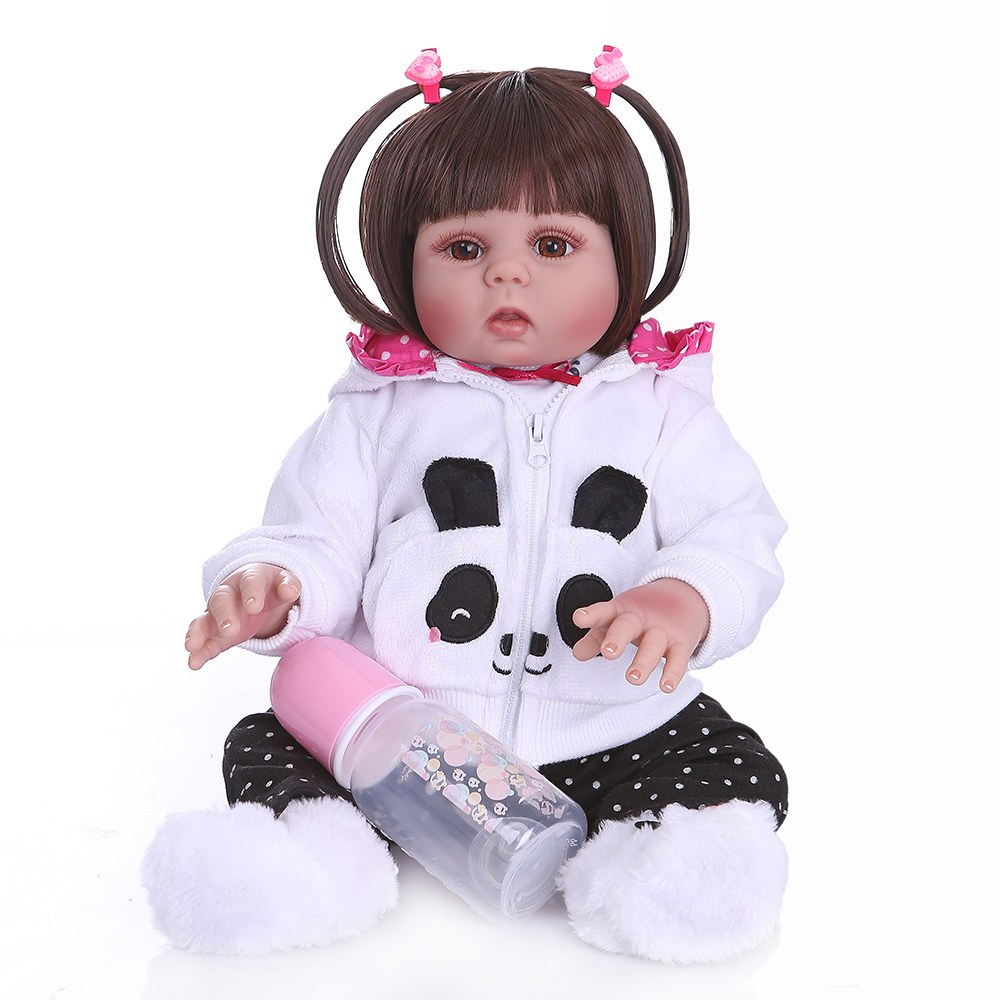 

NPK 48 СМ Ручной Soft Силиконовый Реалистичный Малыш в Panda Платье Полное Тело Возрождающийся Малыш Кукла