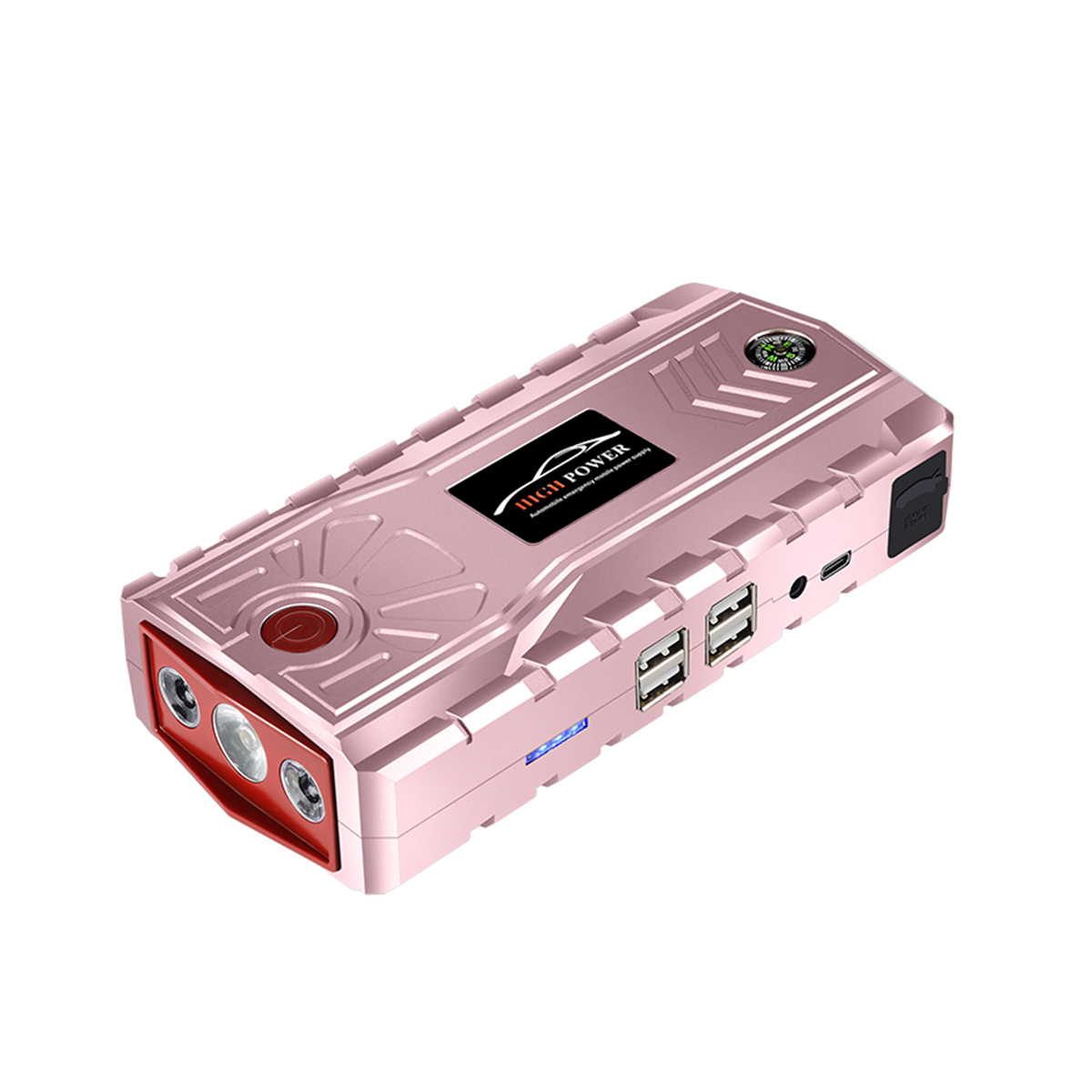 

Portable Car Jump Starter 15000mAh 800A Peak Powerbank Emergency Battery Booster Digital Charger with LED Flashlight USB Port Rose Pink