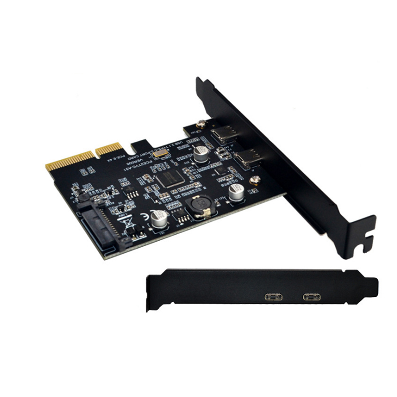 

ITHOO PCE2TYC-A31 USB3.1 Dual Type-C SSD PCI-E Expansion Card with 15PIN Power Interface 10Gbps for Desktop Computer