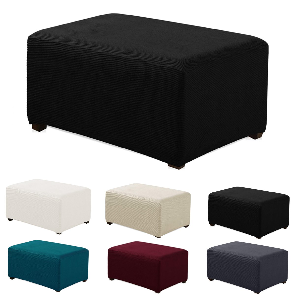 Stretchy Fabric Footstool Cover Square Ottoman Protector Stretch Slipcover for Home Sofa 2