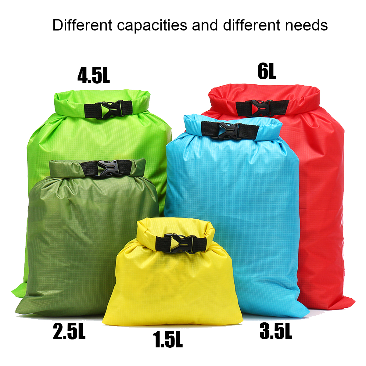 5Pcs Waterproof Dry Bag Outdoor Swimming Kayaking Drifting Buckled Storage Sack 