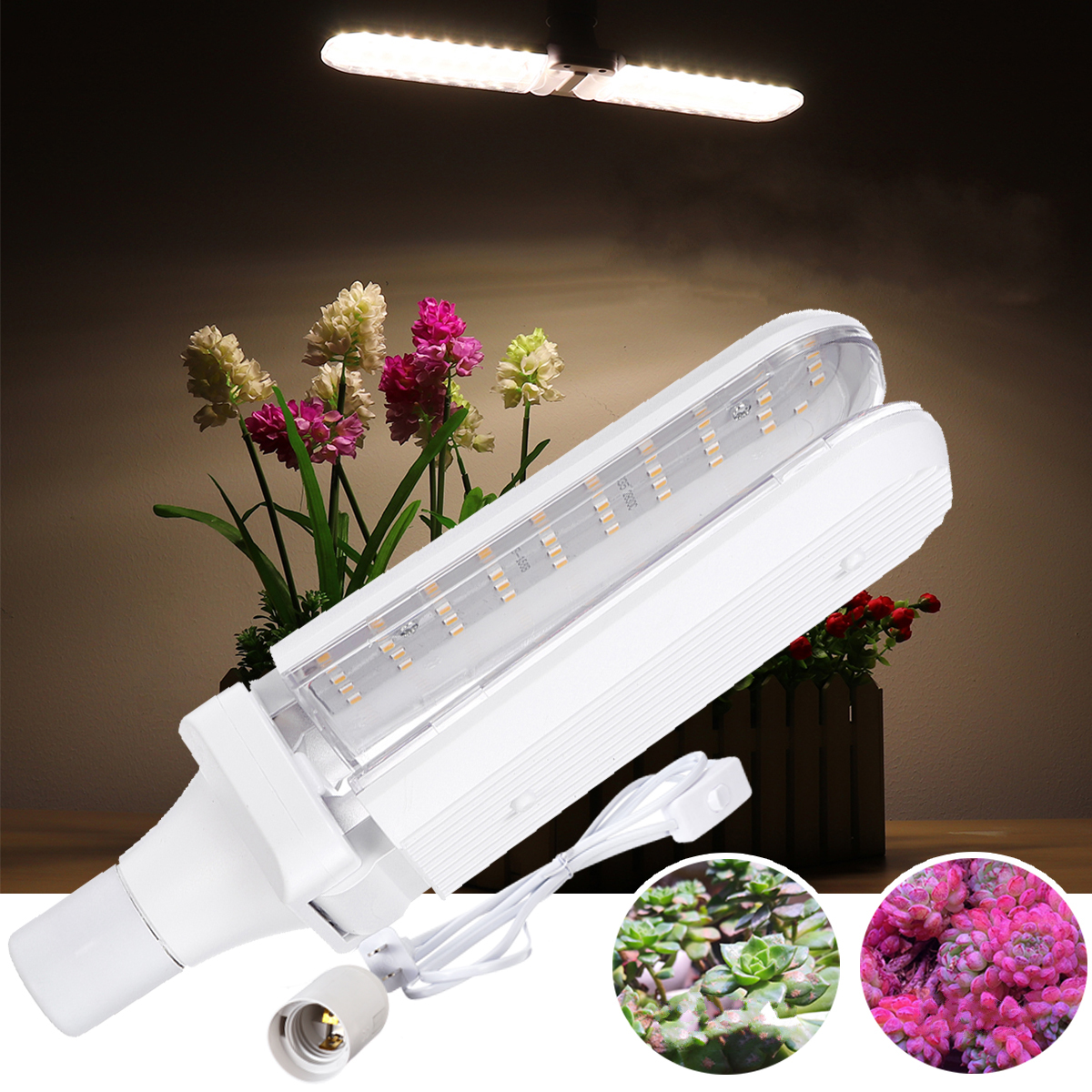 

E27 30W 2835 Two-Leaf Foldable Deformable Full Spectrum LED Grow Light Bulb With Hanging Holder AC110-265V