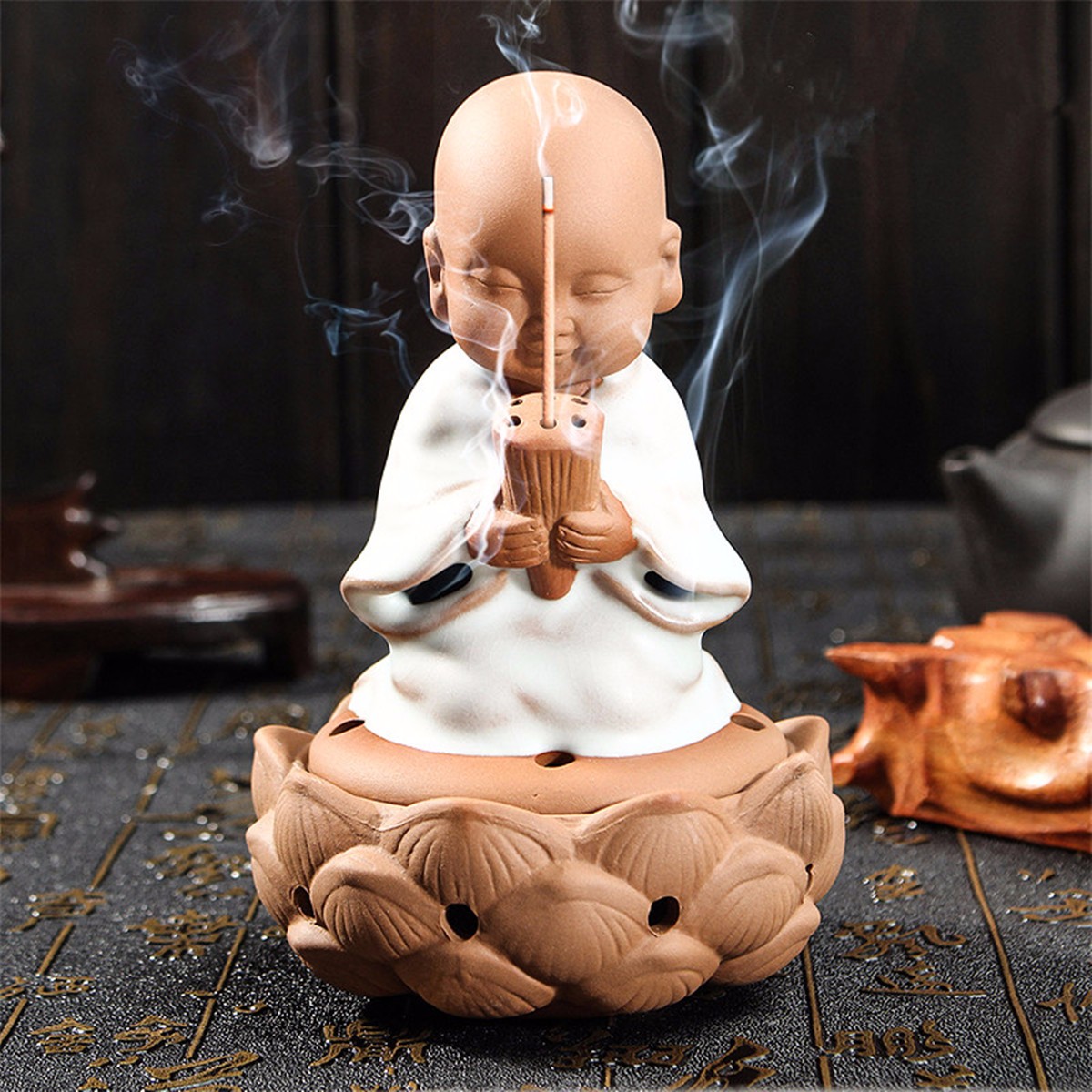 

Ceramic Incense Burner Backflow Holder Porcelain Monk Bonze Stove Home Decor