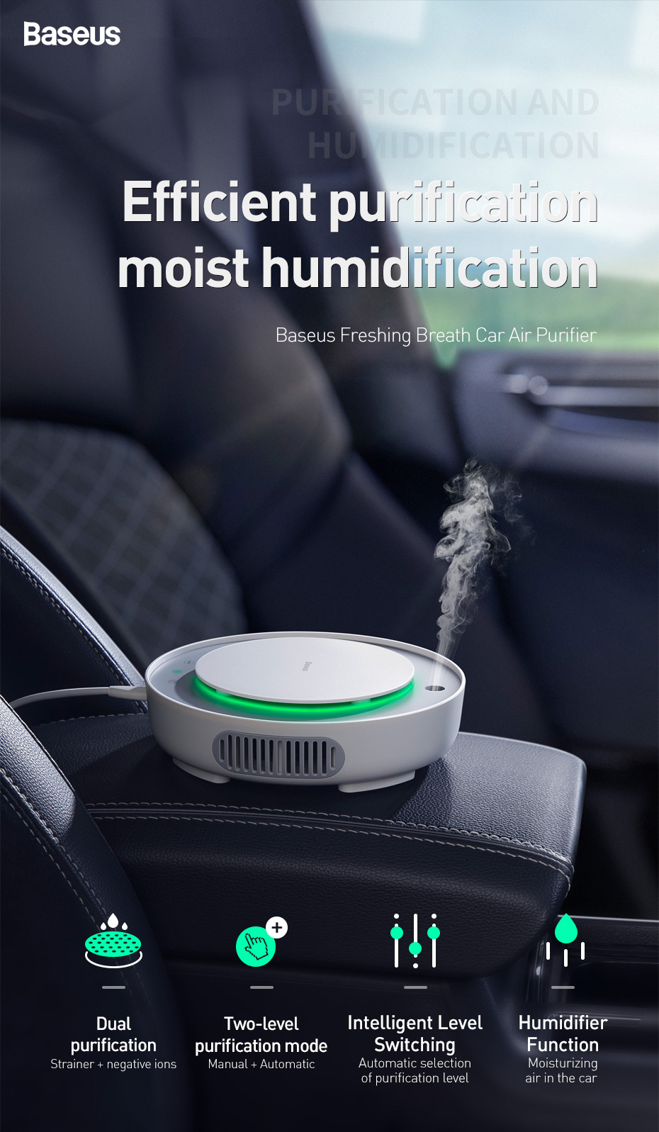 Baseus Car Air Purifier Freshener Mini Electric Auto Air Ionizer Cleaner Humidifier For Home Office Car Vaporizer Air Fresher 14