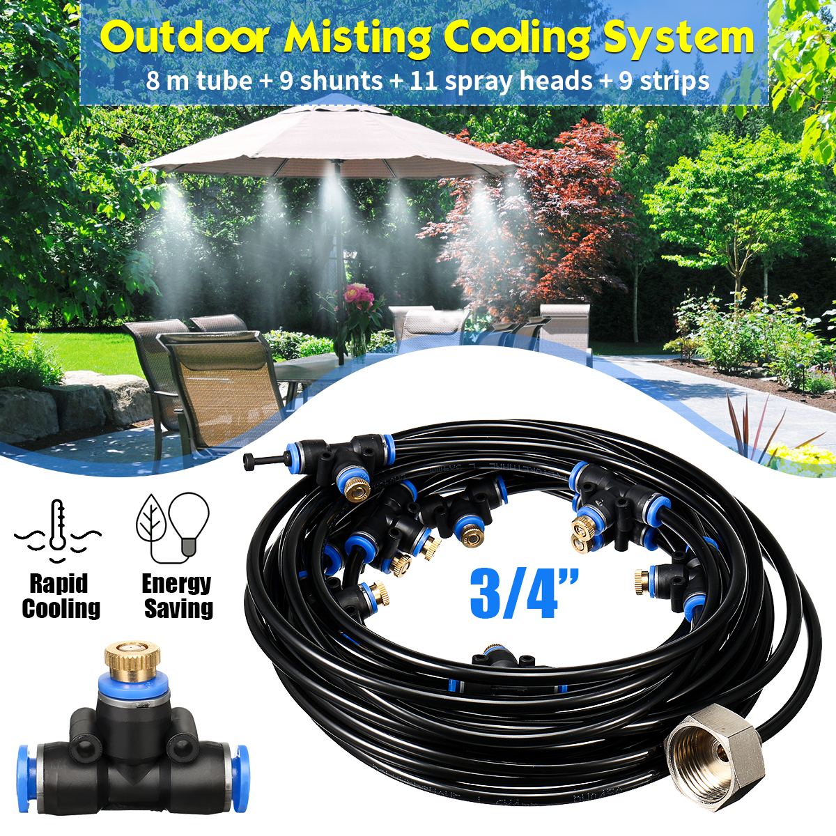 9-18M Outdoor Mist Coolant System Kit Water Sprinkler Garden Patio Cooling Spray