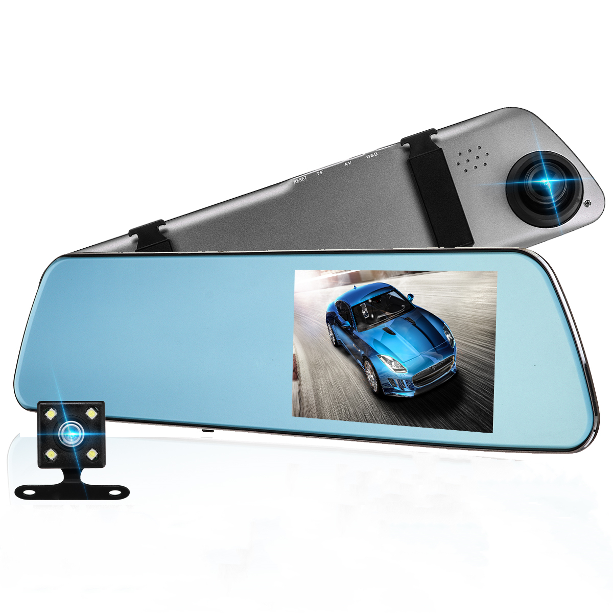 

4.3" Dual Lens 1080P Car DVR Dash Cam Video Recorder Rear View Mirror Camera