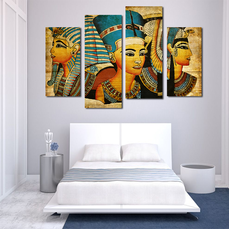 

Miico Hand Painted Four Combination Decorative Paintings Ancient Egyptian Murals Wall Art For Home Decoration