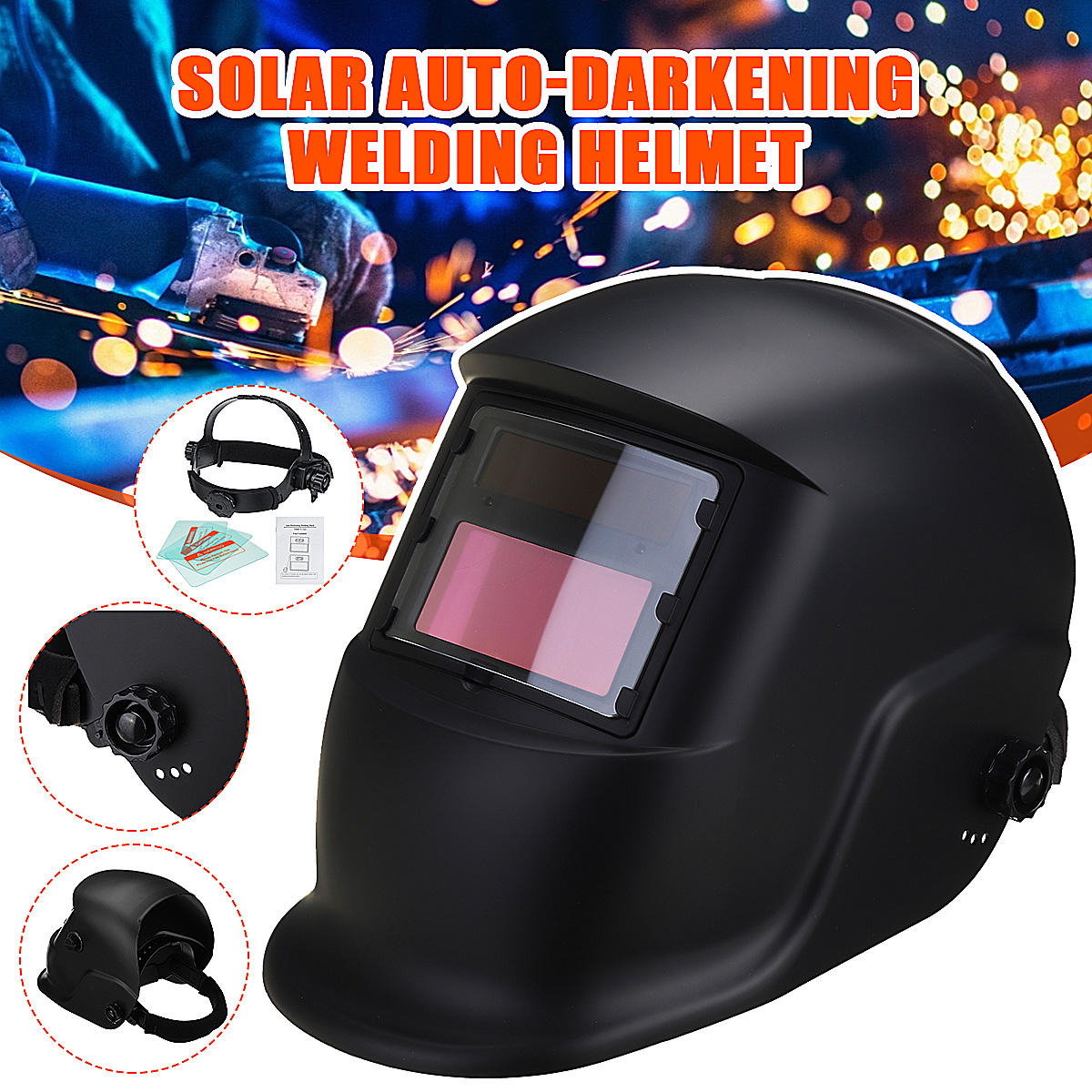 Auto Darkening Welding Helmet Mask Welders Grinding Solar Power Black