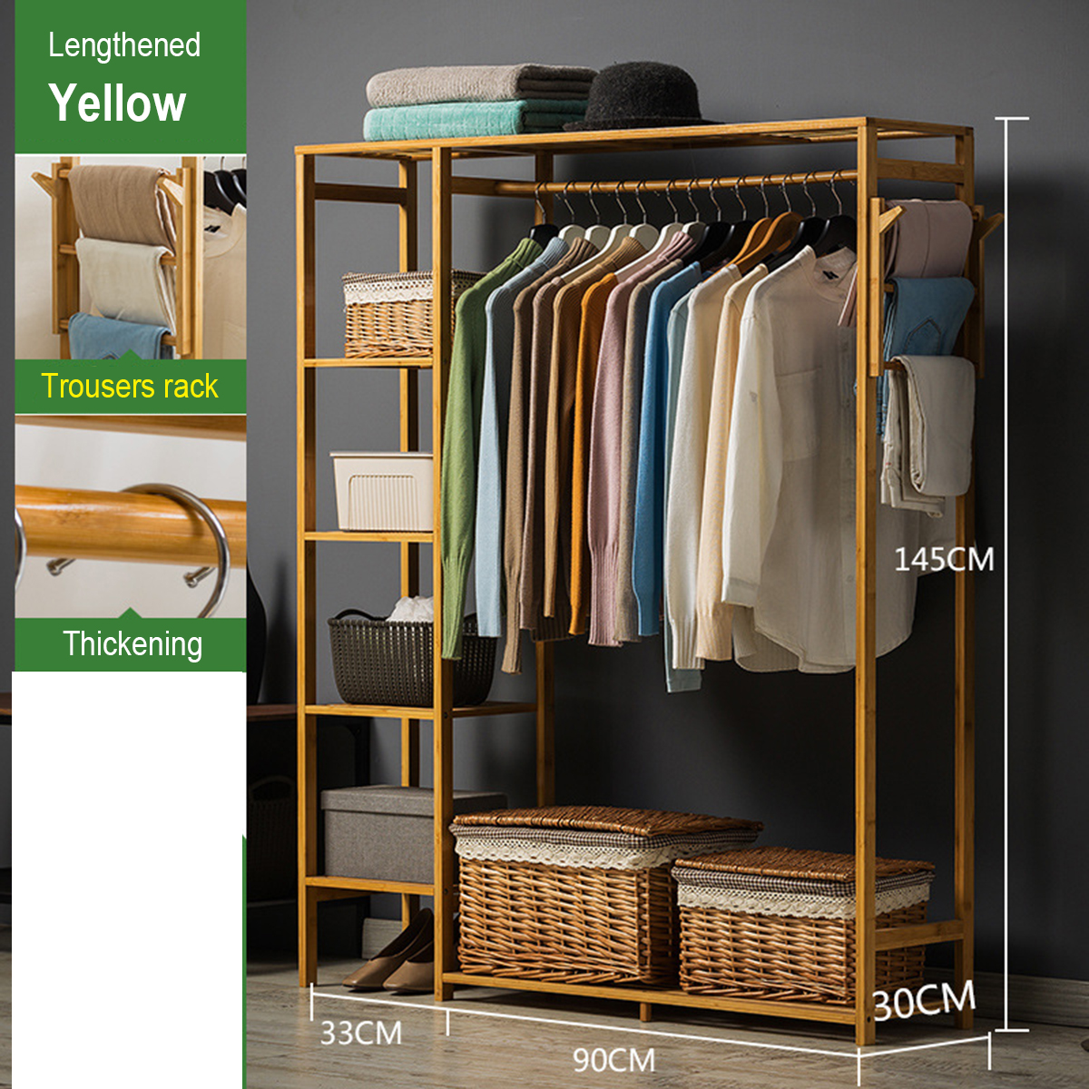 Cabinet Type Bamboo Cloth Rail Rack Hanger Display Rack Shelf Coat Stand Hanging Garment Holder Cabinet 15