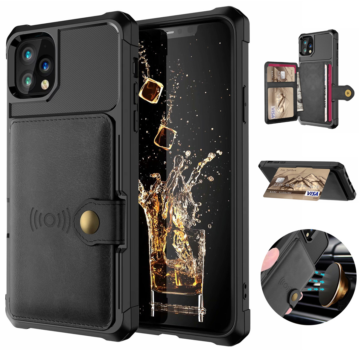 

Luxury Armor Magnetic Adsorption Multi Card Slots Stand PU Leather Shockproof Wallet Protective Case for iPhone 11 / Pro / Pro Max