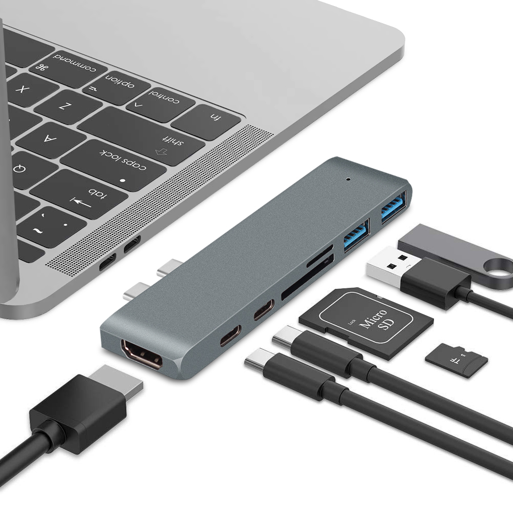 

Bakeey 7-in-1 Dual USB-C Hub Adapter with 2 USB 3.0 Ports/USB-C Data Transmission Port/100W USB-C PD Charging Port/4K HD