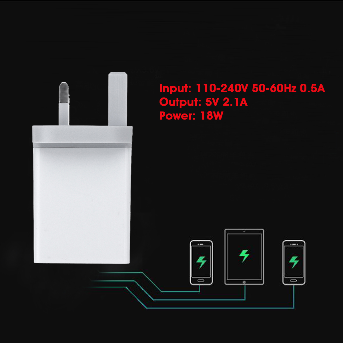 Universal 18W 5V 2.1A Power Plug Charging Adapter for Mobile Phone Tablet Speaker UK Plug 13