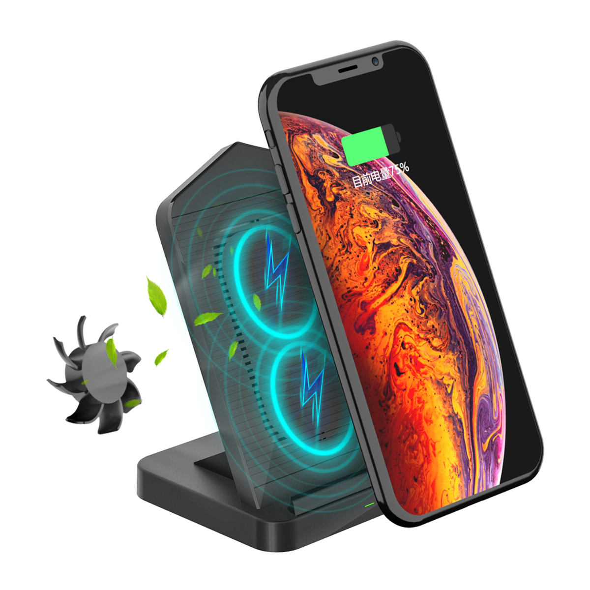 

Desktop Type-C Double Coils 10W Wireless Charger with Cooling Fan for Qi-enabled Smart Phone for iPhone 11 for Samsung G