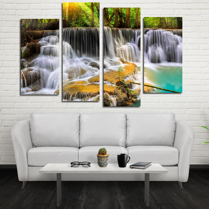 

Miico Hand Painted Four Combination Decorative Paintings Ancient Small Waterfall Wall Art For Home Decoration