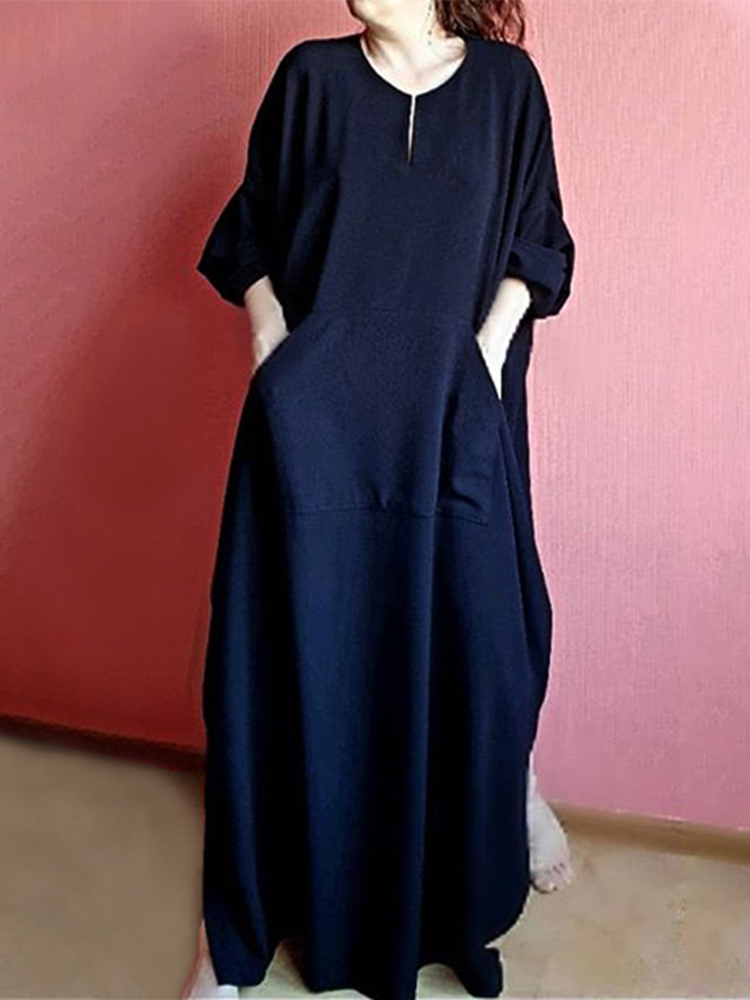 

Женщины Твердые мешковатые Loose Side Split Long Maxi Платье