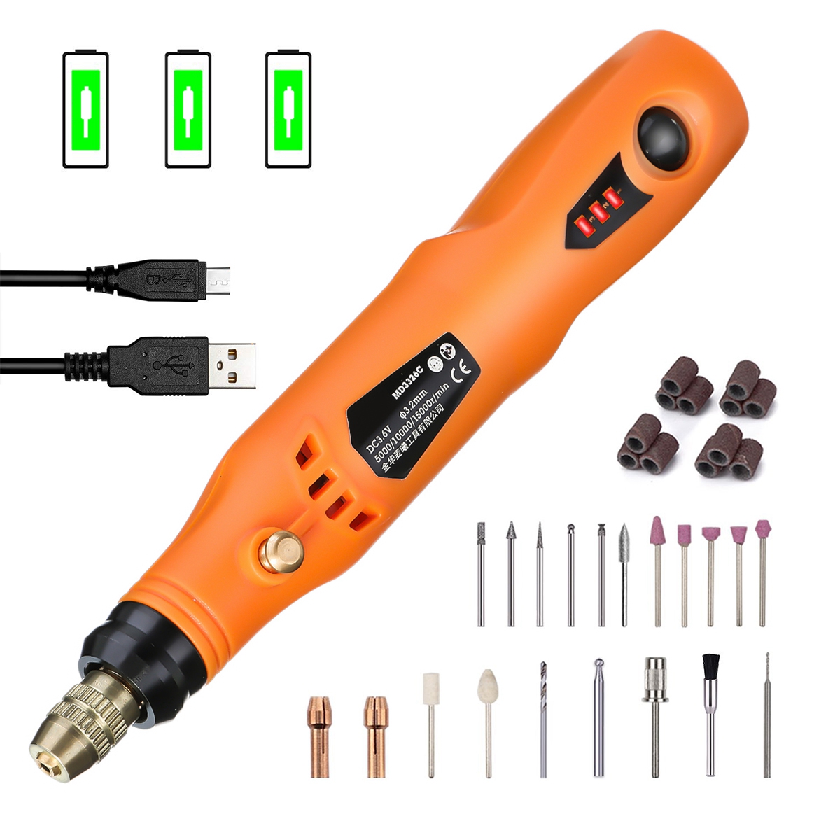 

Mini USB Power Drills Electric Grinder Multipurposed Rotary Tool 3 Variable Speeds 34Pcs Accessory for Polishing Cleaning Engraving Carving Drilling