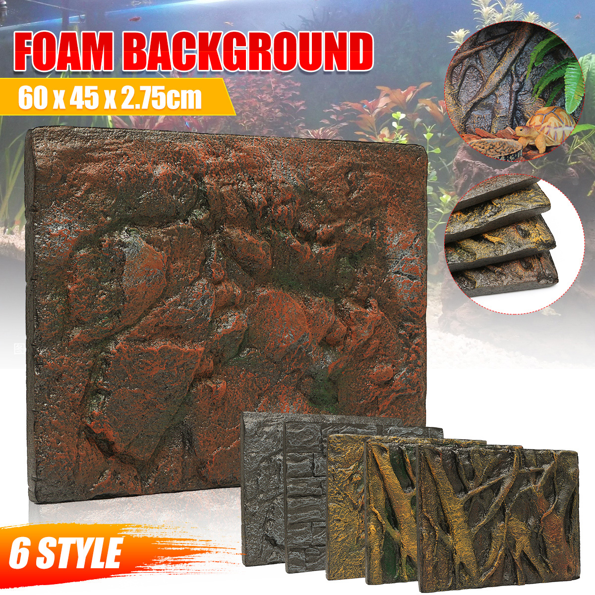 Liudan 3D Foam Rock Stone Acquario Background Board Decam Foam Board for Reptile Fish Tank 60 x 45 cm a