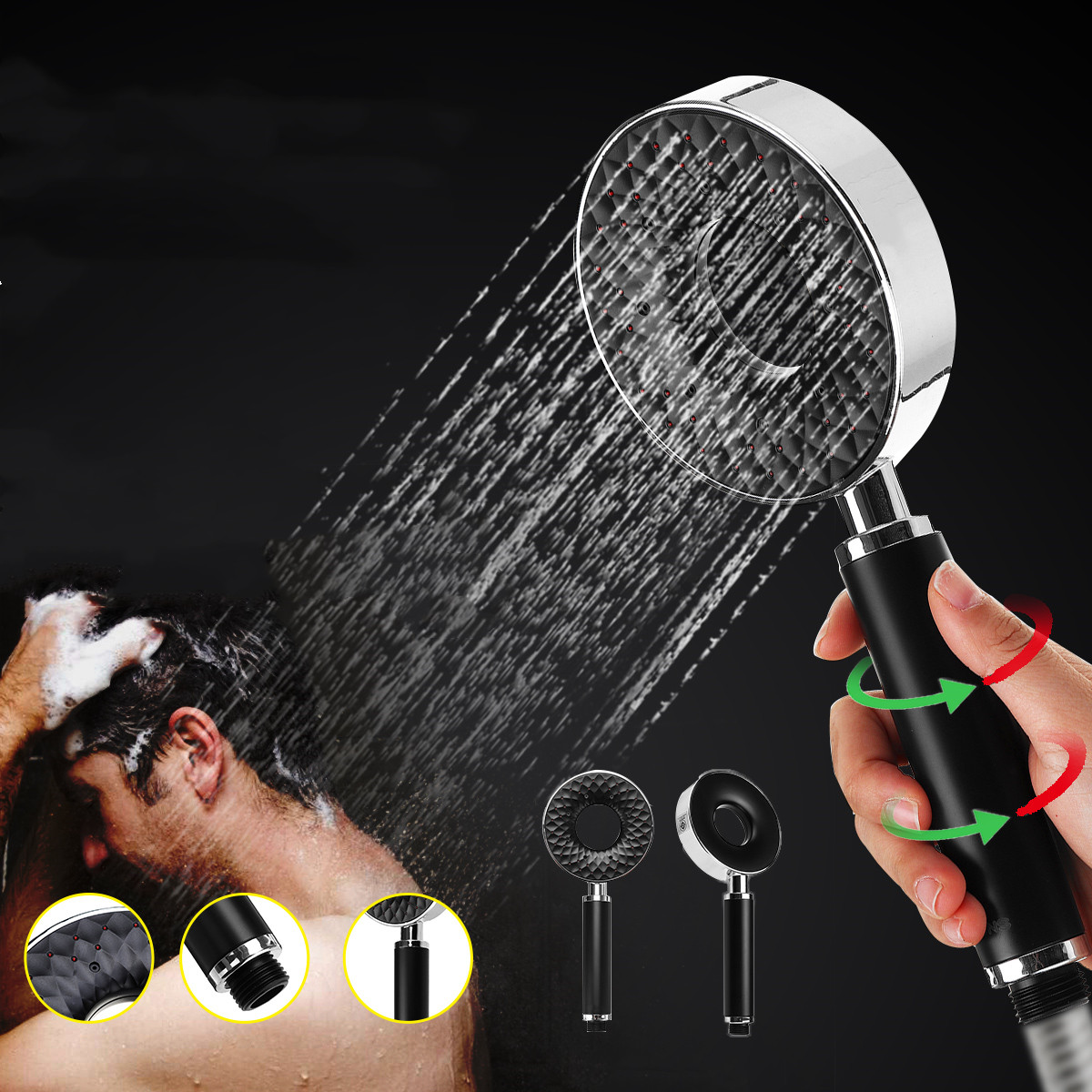 

3 Gear Adjustment Round Hollow Shower Head Pressurized Water Saving Home Bathroom Take A Shower
