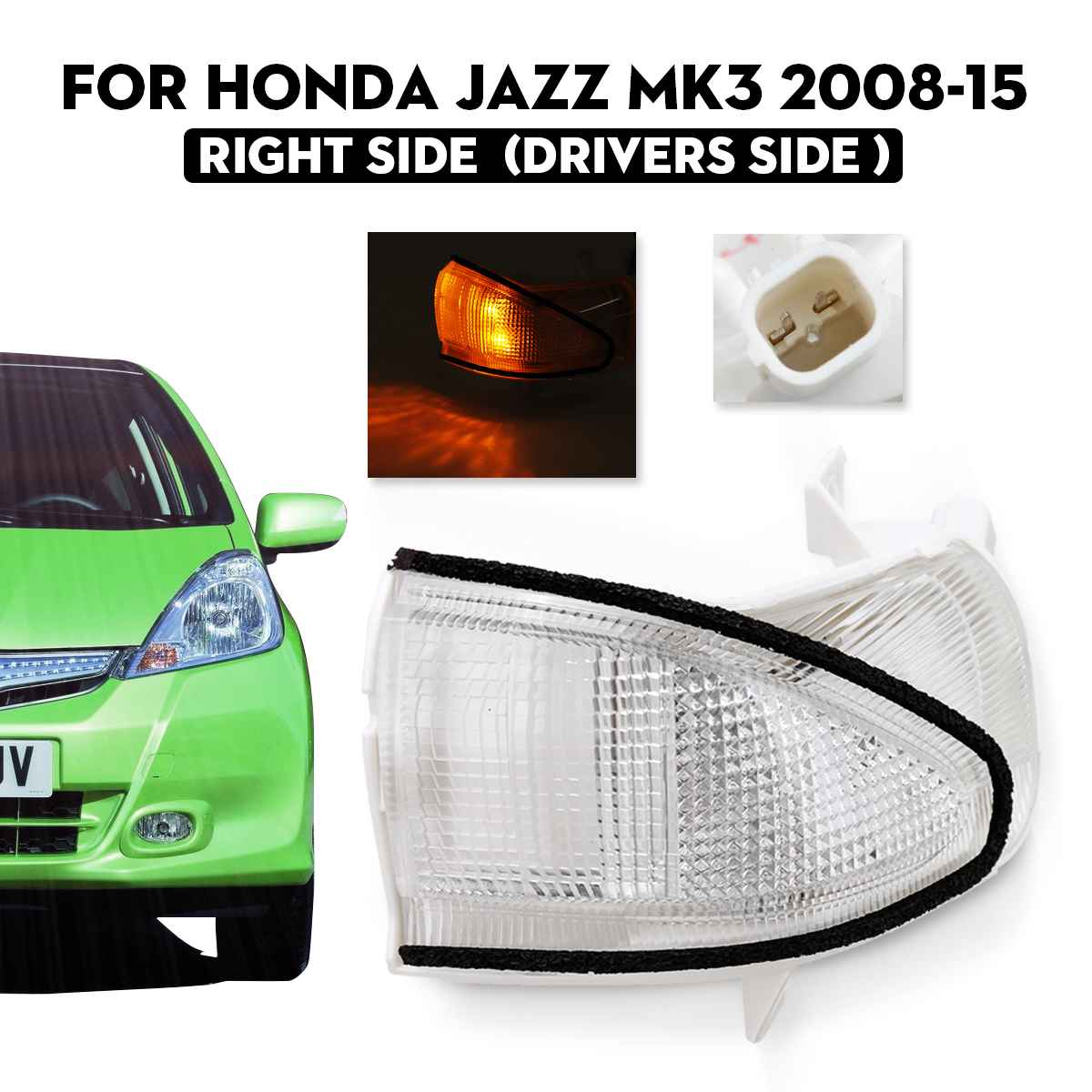 YONGYAO Car Wing Door Mirror Indicator Clear Driver Side O/S For Honda Jazz Mk3 2008-15 
