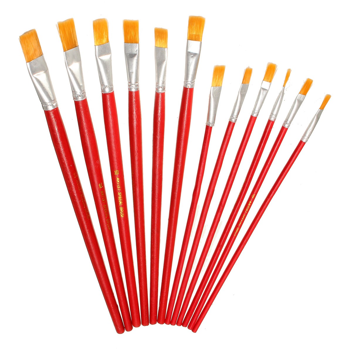

1 Set Red Rod Nylon Hair Painting Brush 6/12pcs Per Set For Oil Painting Flat Hair Brush Students Art Painting Stationer