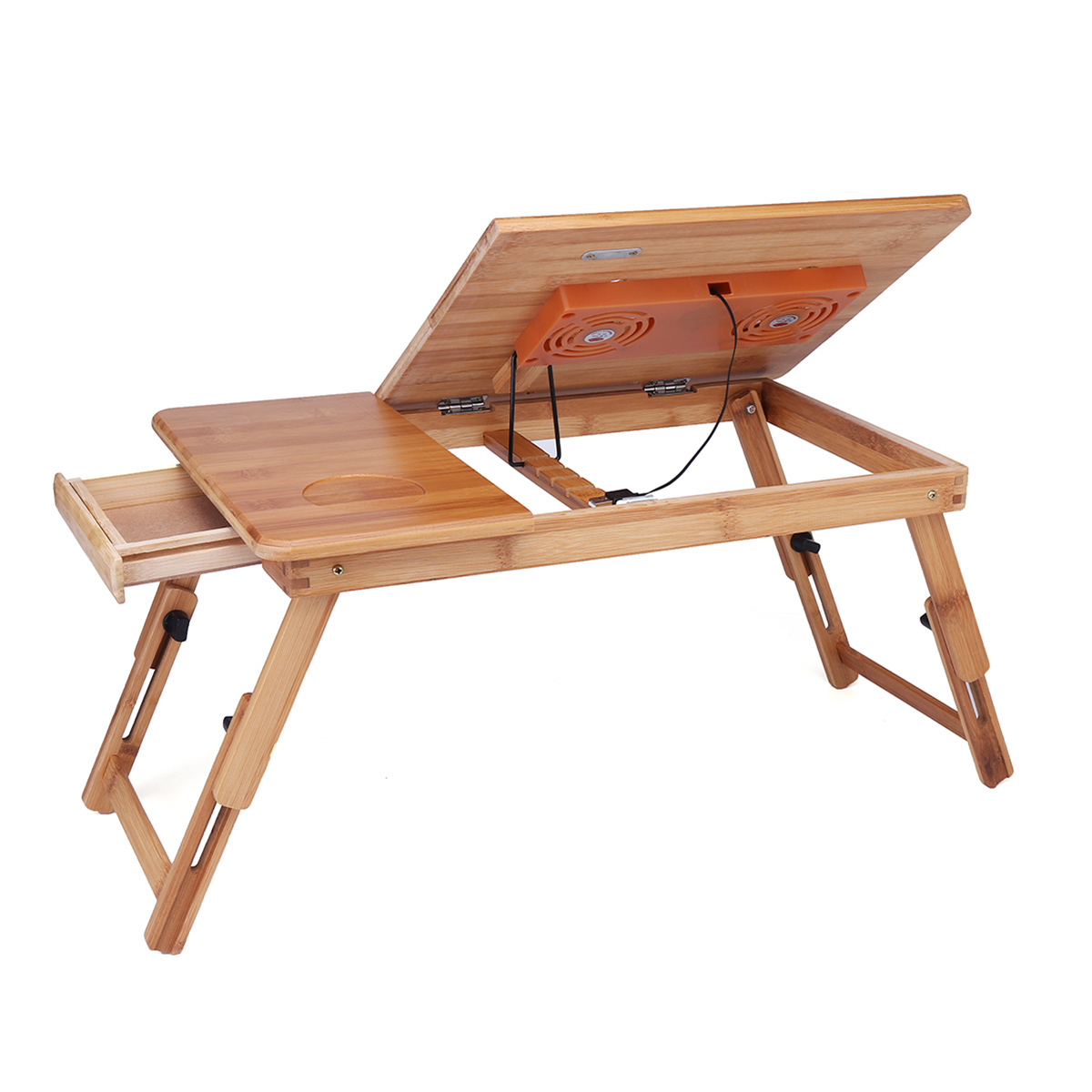 Portable Folding Lap Desk Bamboo Laptop Breakfast Tray Bed Table Stand Fan 16