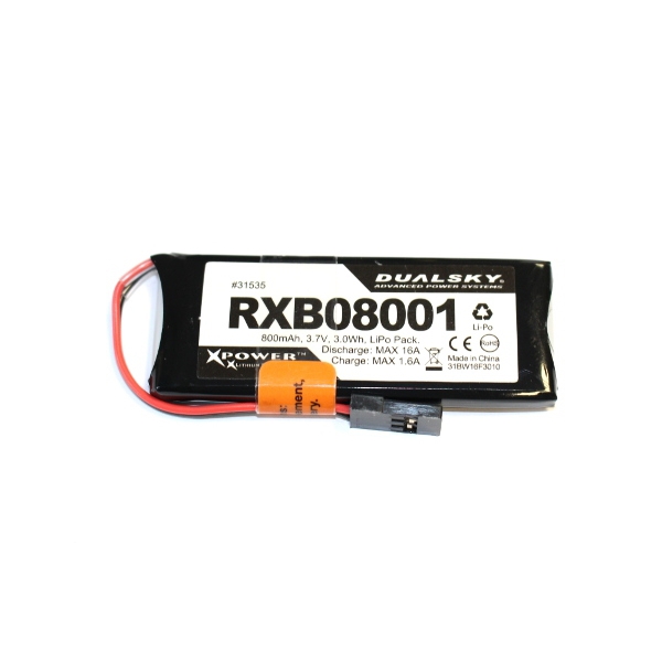 

DUALSKY RXB08001 800mAh 3.7V 2C/20C LiPo Battery TJC8 3P for Receiver RX Mini G.lider RC Drone DLG HLG Helicopter Racing Drone Quadcopter Airplane