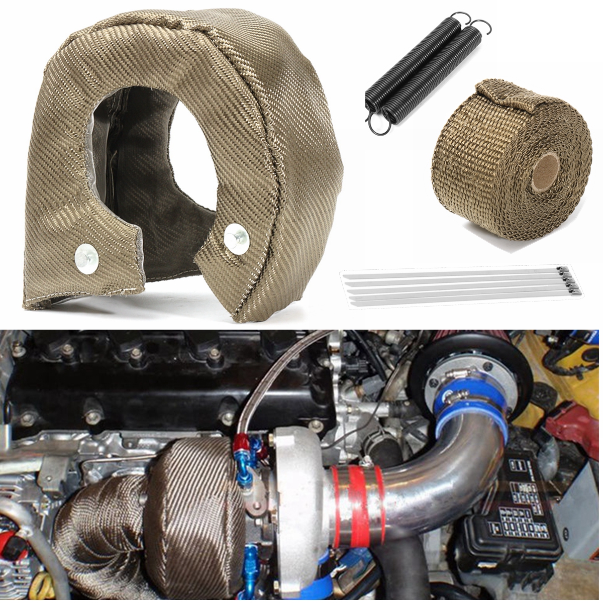 

T4 Manifold Downpipe Wrap Underside/Outside Turbo Exhaust Muffler Heat Shield Blanket Cover Titanium