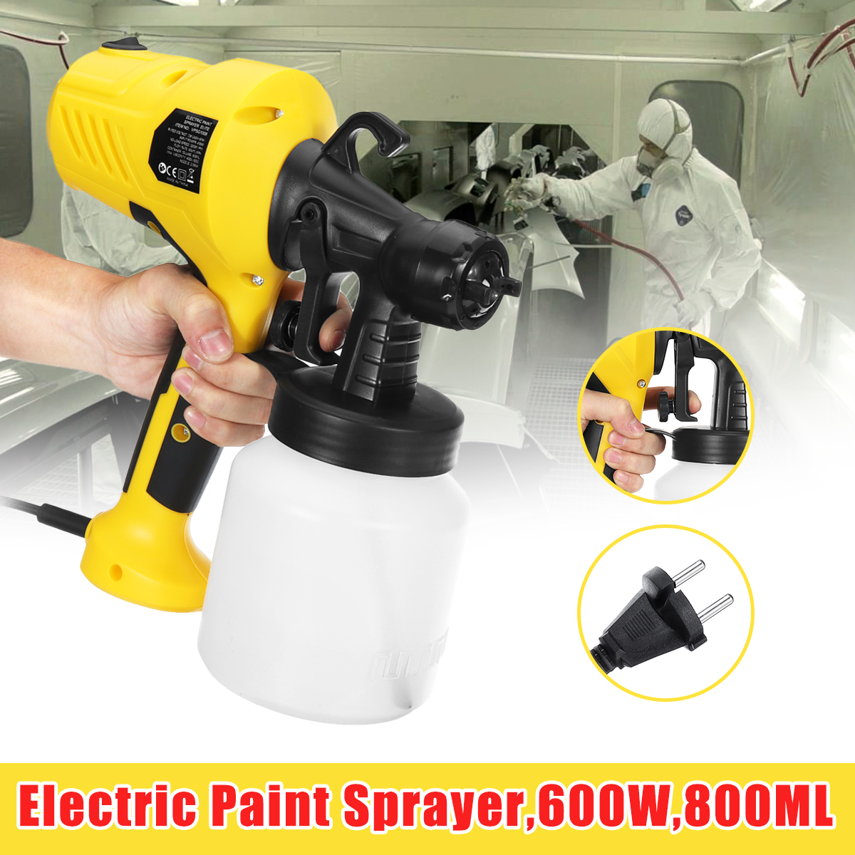 600W Electric Spray Paint Sprayer For Cars Wood Furniture Wall Woodworking 12