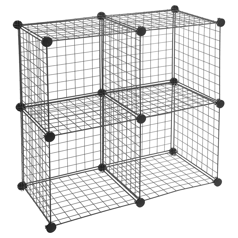 

4-Cube Storage Shelves Closet Organizer Stackable Rack Metal Grid Wire Net