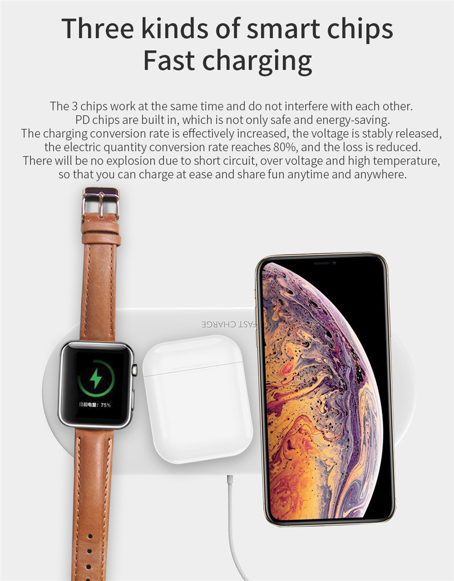 Bakeey 3 In 1 10W 5W Fast Charging Pad Wireless Charger For Watch Headset iPhone 11 XS Huawei P30 S10+ Note10 11
