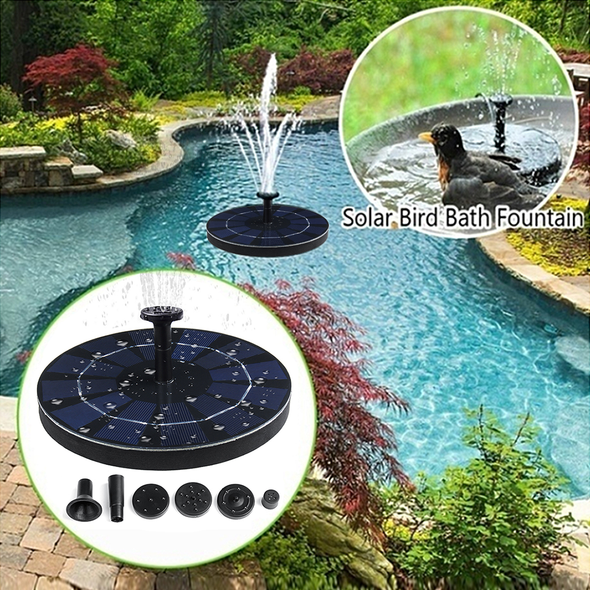LED Solar Power Floating Bird Bath Water Fountain Pump Garden Pond Pool Outdoor 