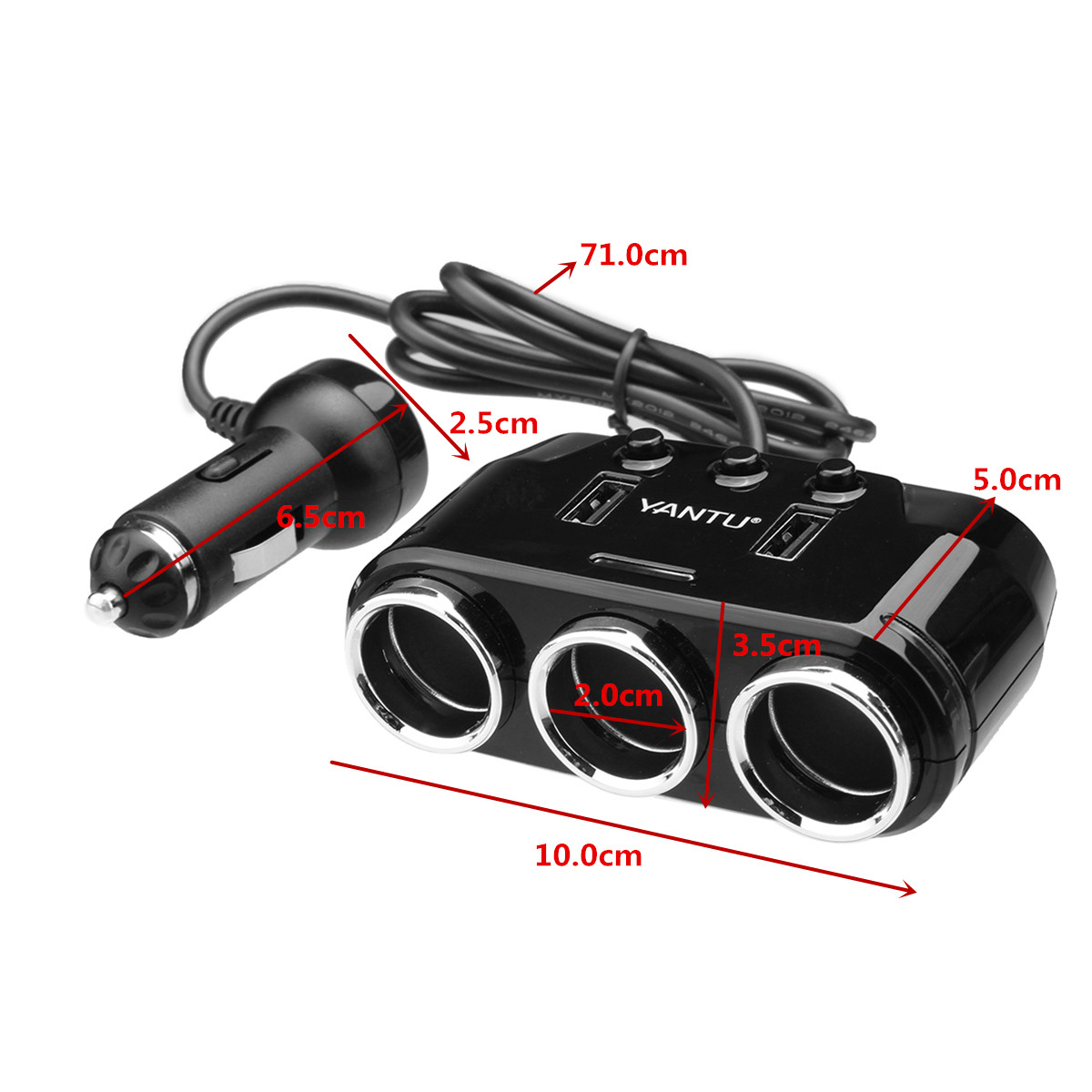 Dual USB Port 3 Way Auto Charger Car Ci garette Lighter Full Function Socket Splitter Adapter 13