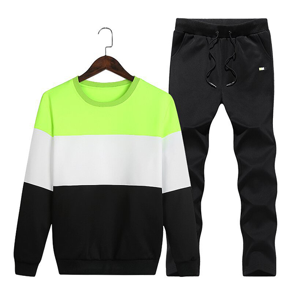 

Mens Casual Sport Suit Stitching Color Long Sleeve Sweatshirt Jogger Pants Running Clothing