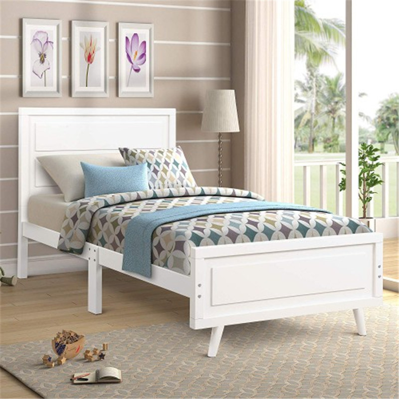

Wood Platform Bed Twin Bed Frame Mattress Foundation with Headboard and Wood Slat Support Double Bed - White