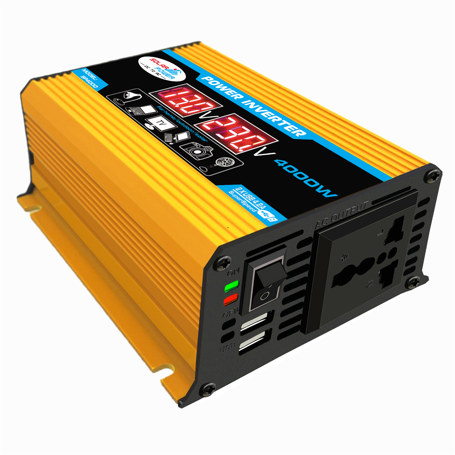 

4000W Peak Car Power Inverter 12V-220V/110V Modified Sine Wave Converter with LCD Screen Dual USB 8 Safety Protection