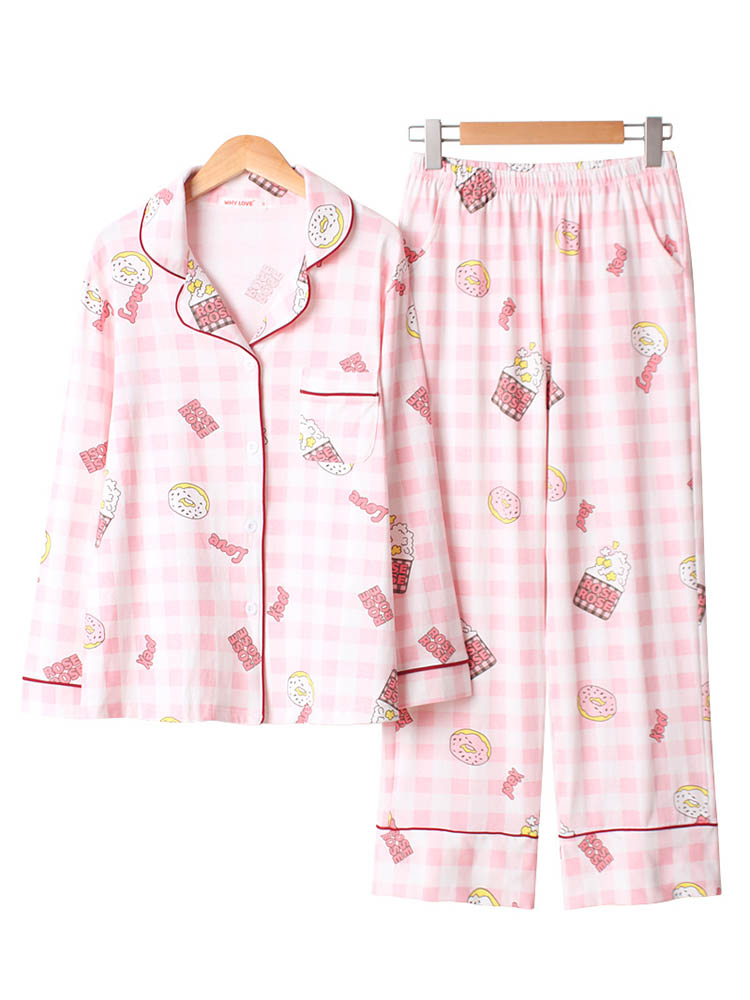 

Cotton Plaid Printed Long Sleeve Button Down Pajama Set