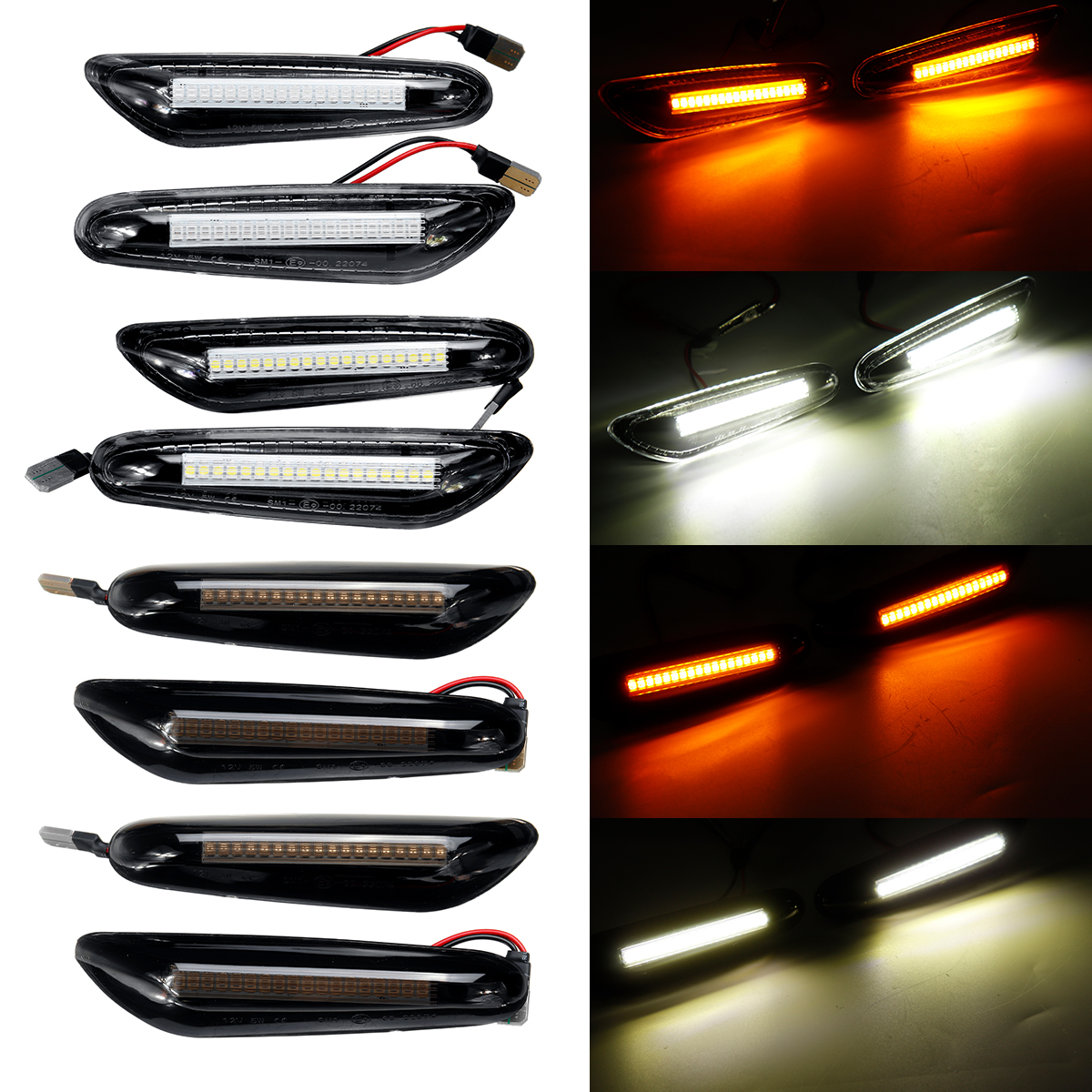 

LED Side Marker Lights Turn Signal Lamps White/Yellow Pair For BMW E46 E60 E82 E88 E90 E92 E93