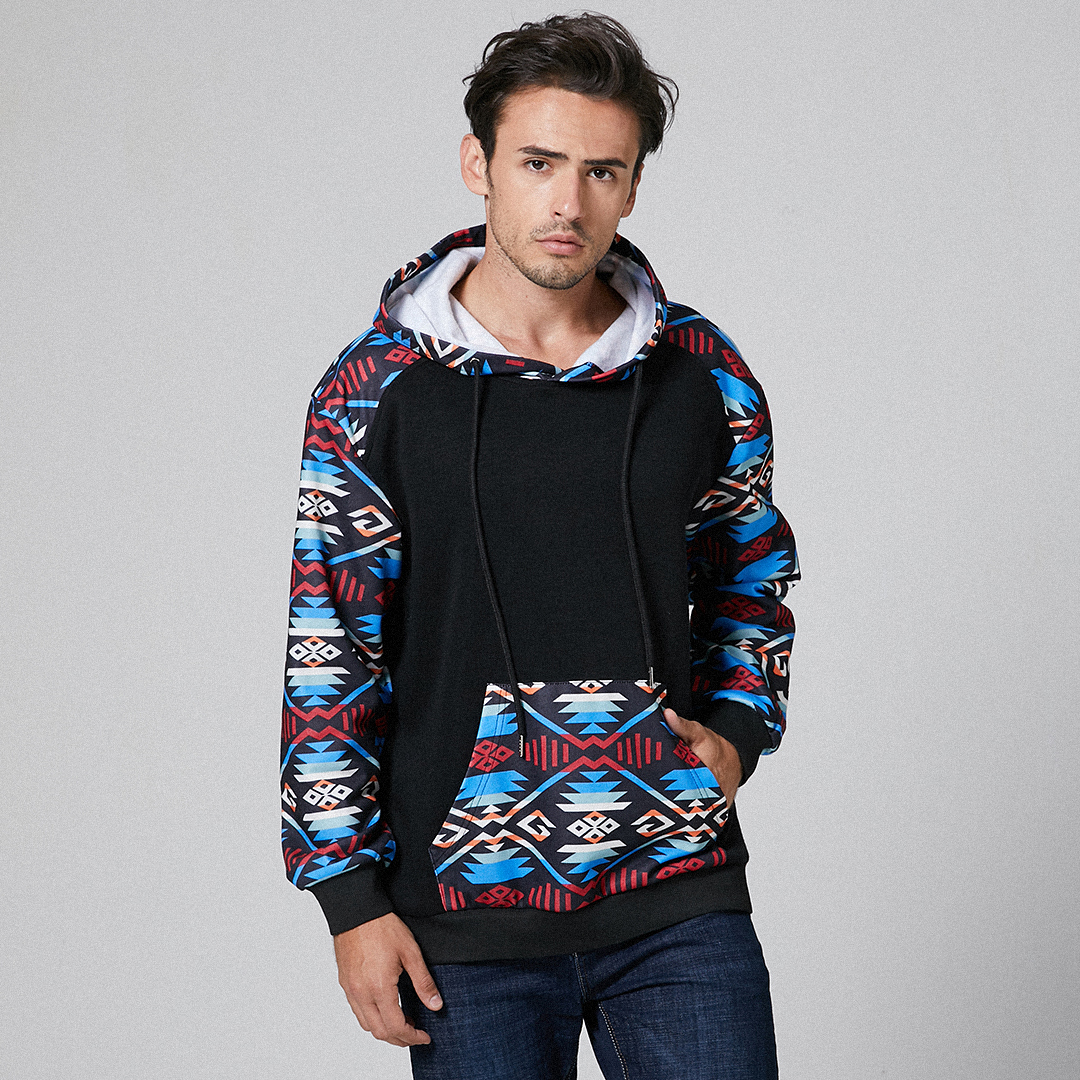 

Mens Fashion Pattern Printing Drawstring Hooded Sweatshirt