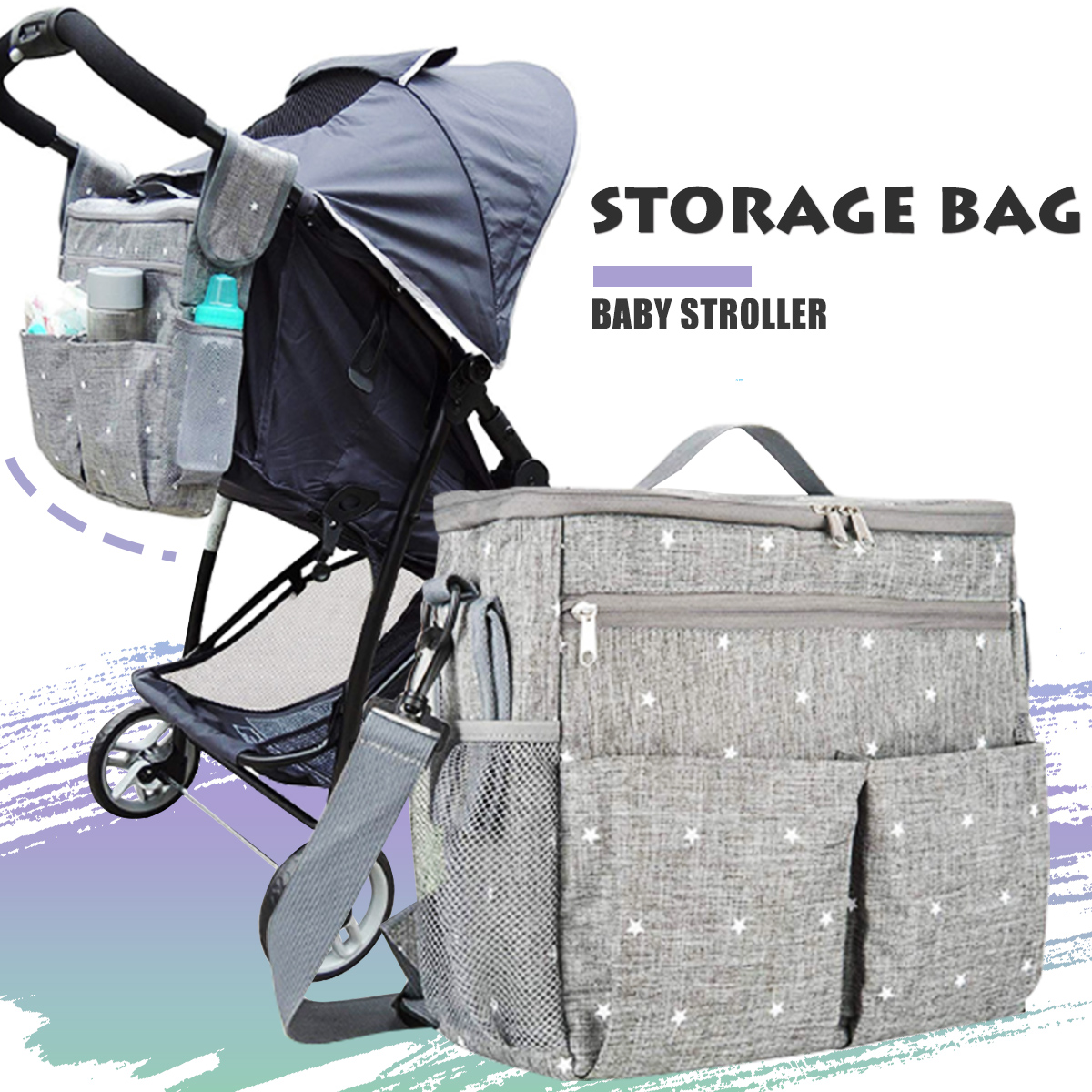 Baby Storage Bag Baby Stroller Cup Bottle Feed Holder Mummy Pram Pushchair Organizer