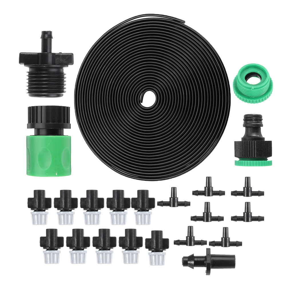 

23Pcs/Set 10m Hose Outdoor Mist Coolant System Automatic Sprayer Plant Watering Sprinkler Quick Connector Nozzles Kits Drip DIY Garden Irrigation System