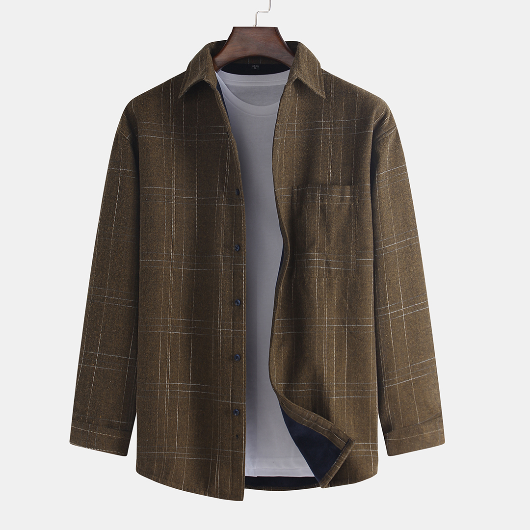 

Mens Plaid Casual Cotton Thick Turn Down Collar Leisure Jacket