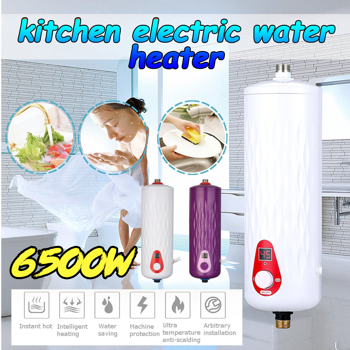 6500W Tankless Instant Electric Hot Water Heater Set Kitchen Bathroom Shower Heater 14