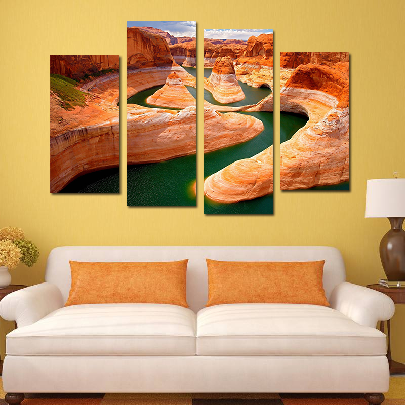 

Miico Hand Painted Four Combination Decorative Paintings Canyon River Wall Art For Home Decoration